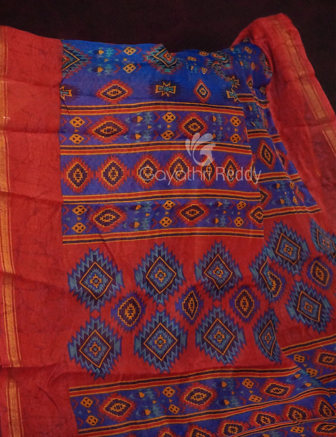 Ink Blue Colour Diamond Design Semi Chanderi Saree By Gayathri Reddy Designer Studio | Swadesiicart