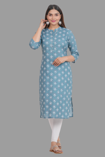 House of RP Women's Grey Cotton Floral Print Straight Kurta | Swadesiicart