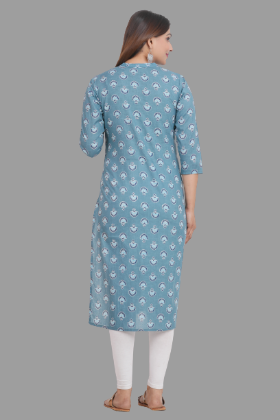 House of RP Women's Grey Cotton Floral Print Straight Kurta | Swadesiicart