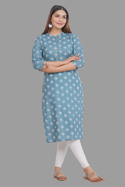 House of RP Women's Grey Cotton Floral Print Straight Kurta | Swadesiicart