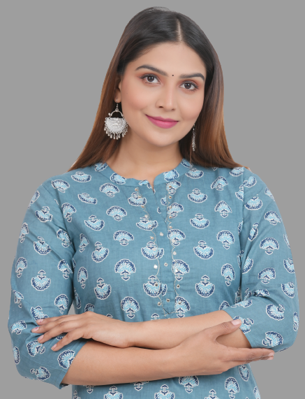 House of RP Women's Grey Cotton Floral Print Straight Kurta | Swadesiicart