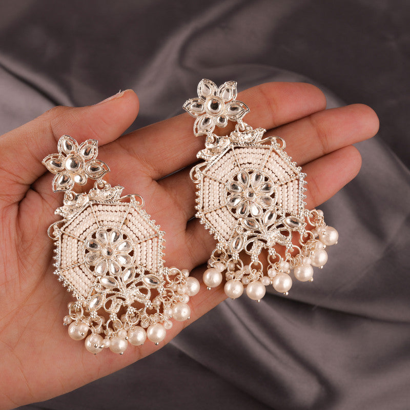Tehzeeb Creations Fashionable Gold Earrings Studded With Kundan And Pearl | Swadesiicart