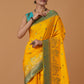 Monjolika Fashion Yellow Banarasi Silk Blend SareeWith Traditional & Modern Dulha Dulhan Figure Zari Woven Detailing | Swadesiicart