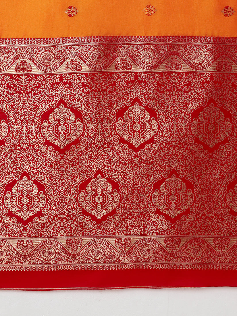 Monjolika Fashion Amber Banarasi Silk Blend SareeWith Traditional & Modern Dulha Dulhan Figure Zari Woven Detailing | Swadesiicart