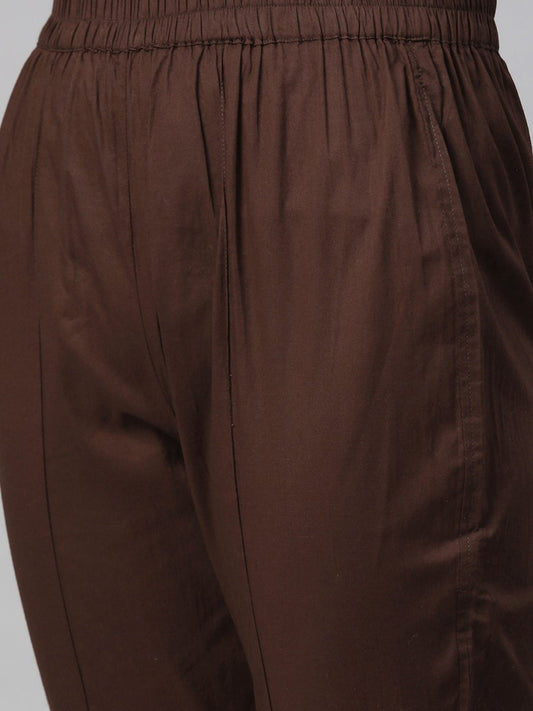 ADA Women Brown & Green Chikankari Embroidered Handloom Kurta with Trousers | Swadesiicart