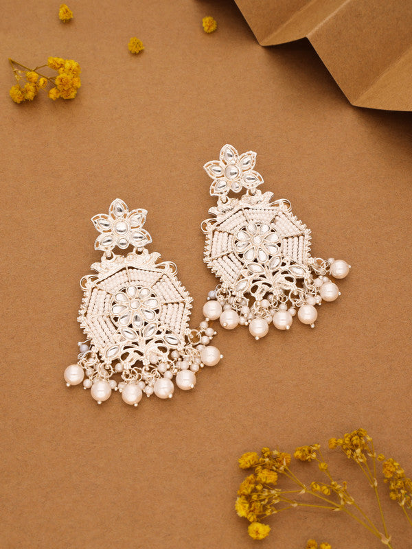 Tehzeeb Creations Fashionable Gold Earrings Studded With Kundan And Pearl | Swadesiicart