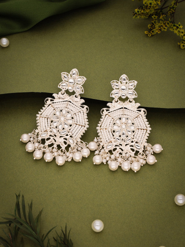 Tehzeeb Creations Fashionable Gold Earrings Studded With Kundan And Pearl | Swadesiicart