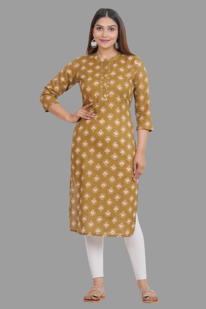 House of RP Women's Brown Cotton Floral Print Straight Kurta | Swadesiicart