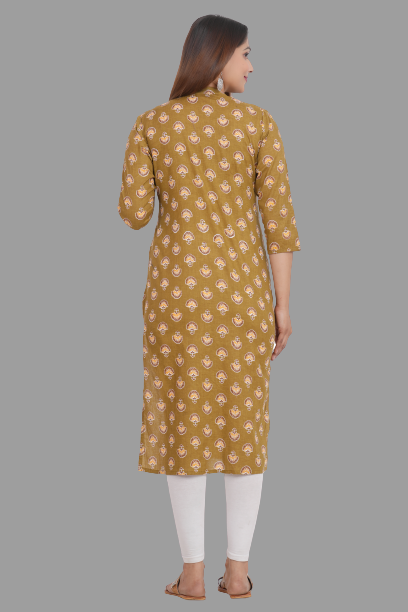 House of RP Women's Brown Cotton Floral Print Straight Kurta | Swadesiicart