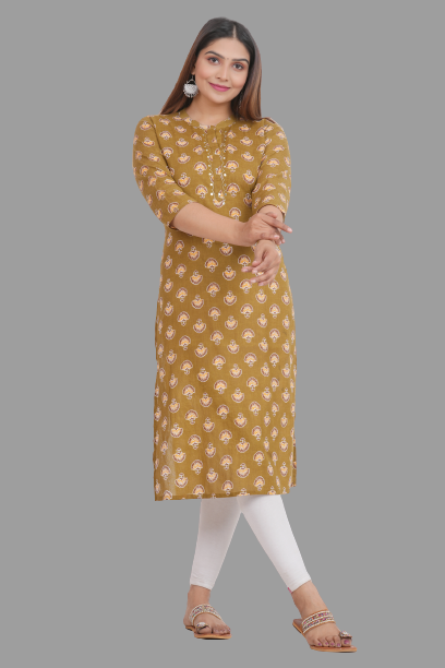 House of RP Women's Brown Cotton Floral Print Straight Kurta | Swadesiicart