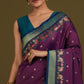 Monjolika Fashion Dark Purple Banarasi Silk Blend SareeIn Classic Paisley & Rich Zari Pallu Comes With Unstitched Blouse | Swadesiicart