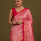 Monjolika Fashion Light Pink Banarasi Silk Blend SareeIn Classic Paisley & Rich Zari Pallu Comes With Unstitched Blouse | Swadesiicart