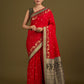 Monjolika Fashion Red Banarasi Silk Blend SareeIn Classic Paisley & Rich Zari Pallu Comes With Unstitched Blouse | Swadesiicart