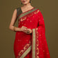 Monjolika Fashion Red Banarasi Silk Blend SareeIn Classic Paisley & Rich Zari Pallu Comes With Unstitched Blouse | Swadesiicart