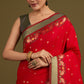 Monjolika Fashion Red Banarasi Silk Blend SareeIn Classic Paisley & Rich Zari Pallu Comes With Unstitched Blouse | Swadesiicart