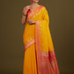 Monjolika Fashion Yellow Banarasi Silk Blend SareeIn Classic Paisley & Rich Zari Pallu Comes With Unstitched Blouse | Swadesiicart