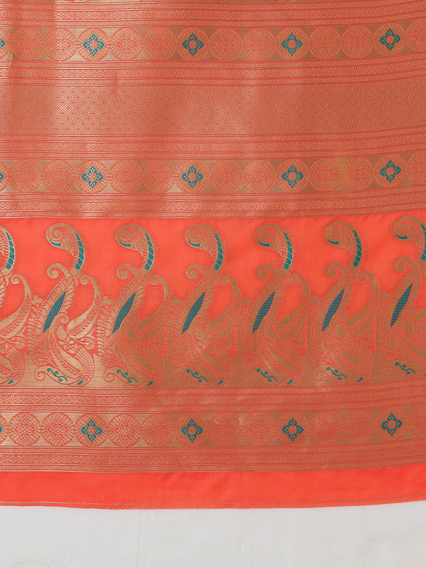 Monjolika Fashion Yellow Banarasi Silk Blend SareeIn Classic Paisley & Rich Zari Pallu Comes With Unstitched Blouse | Swadesiicart