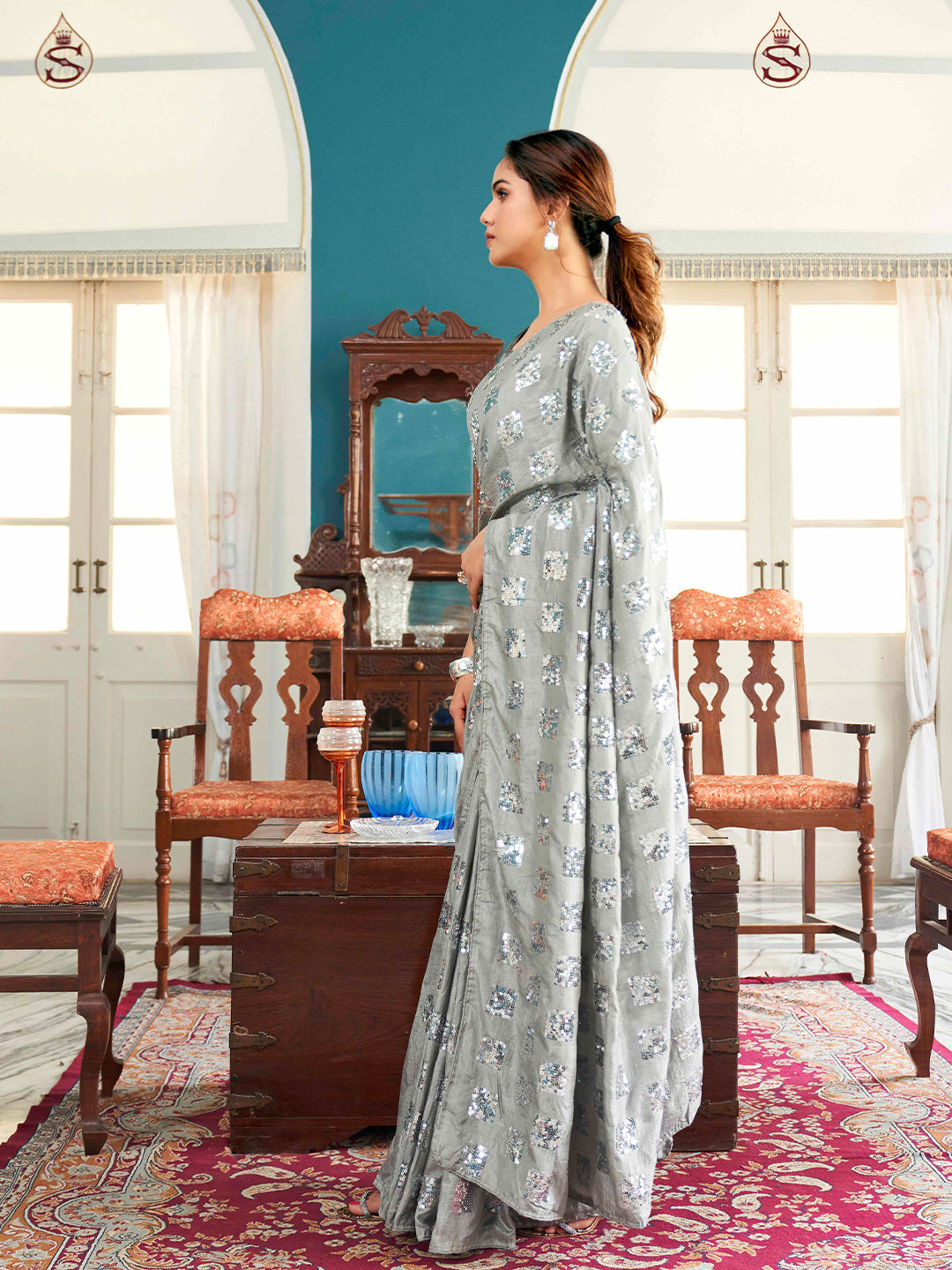 Tikhi Imli Embellished Sequinned Heavy Work Saree | Swadesiicart