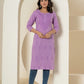 Yufta Women Lavender Chikankari Straight Kurta - Swadesiicart