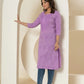 Yufta Women Lavender Chikankari Straight Kurta - Swadesiicart