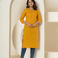 Yufta Women Mustard Chikankari Straight Kurta - Swadesiicart