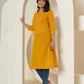 Yufta Women Mustard Chikankari Straight Kurta - Swadesiicart