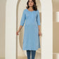 Yufta Women Sky Blue Chikankari Straight Kurta - Swadesiicart