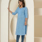 Yufta Women Sky Blue Chikankari Straight Kurta - Swadesiicart