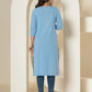 Yufta Women Sky Blue Chikankari Straight Kurta - Swadesiicart