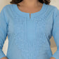 Yufta Women Sky Blue Chikankari Straight Kurta - Swadesiicart