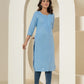 Yufta Women Sky Blue Chikankari Straight Kurta - Swadesiicart