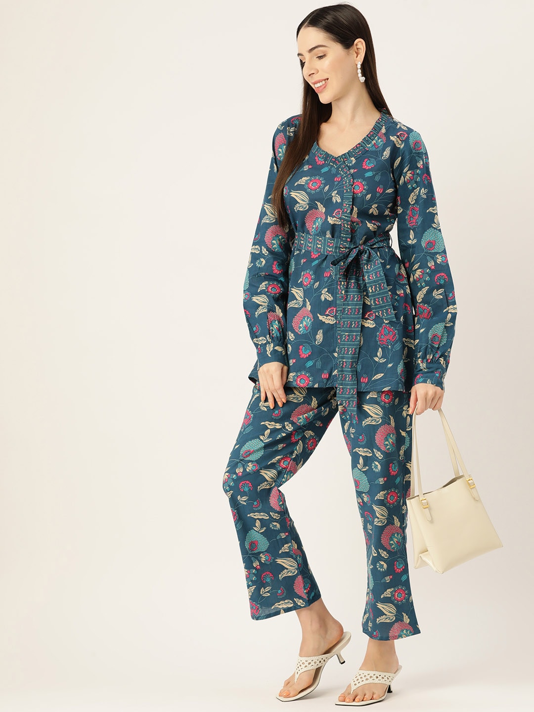 InWeave Blue Kalamkari Co Ord Set - Swadesiicart