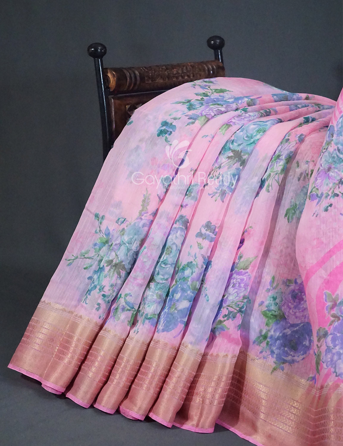 Shades of Baby Pink with Floral Design Semi Chanderi Saree By Gayathri Reddy Designer Studio | Swadesiicart