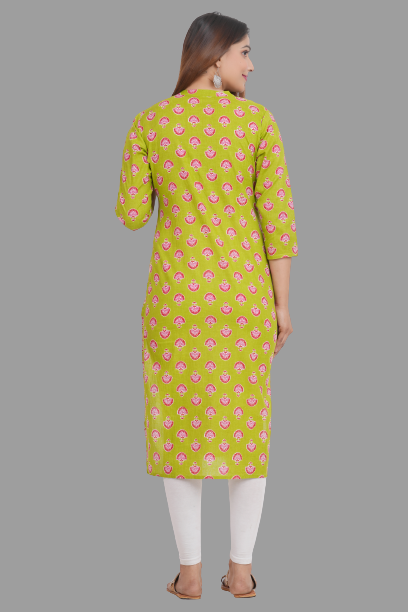 House of RP Women's Green Cotton Floral Print Straight Kurta | Swadesiicart