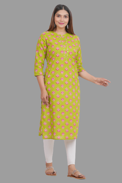 House of RP Women's Green Cotton Floral Print Straight Kurta | Swadesiicart