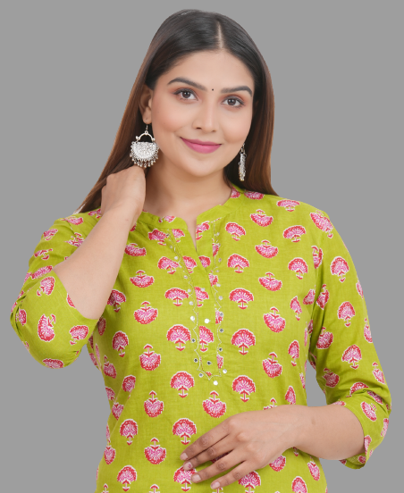 House of RP Women's Green Cotton Floral Print Straight Kurta | Swadesiicart