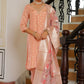 Vaasva Women Peach Tissue Brocade Embroidered Kurta With Scalloped Pant & Dupatta | Swadesiicart