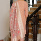 Vaasva Women Peach Tissue Brocade Embroidered Kurta With Scalloped Pant & Dupatta | Swadesiicart