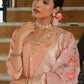 Vaasva Women Peach Tissue Brocade Embroidered Kurta With Scalloped Pant & Dupatta | Swadesiicart