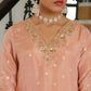 Vaasva Women Peach Tissue Brocade Embroidered Kurta With Scalloped Pant & Dupatta | Swadesiicart