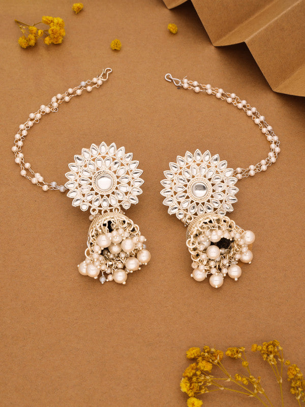 Tehzeeb Creations Kundan Pearl Studded Long Dangle Earrings For Women & Girls | Swadesiicart