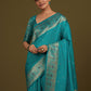 Monjolika Fashion Elegant Cyan Banarasi Silk Blend SareeBrocade Motifs & Zari Woven Splendor | Swadesiicart