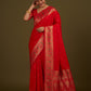Monjolika Fashion Elegant Red Banarasi Silk Blend SareeBrocade Motifs & Zari Woven Splendor | Swadesiicart