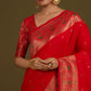 Monjolika Fashion Elegant Red Banarasi Silk Blend SareeBrocade Motifs & Zari Woven Splendor | Swadesiicart