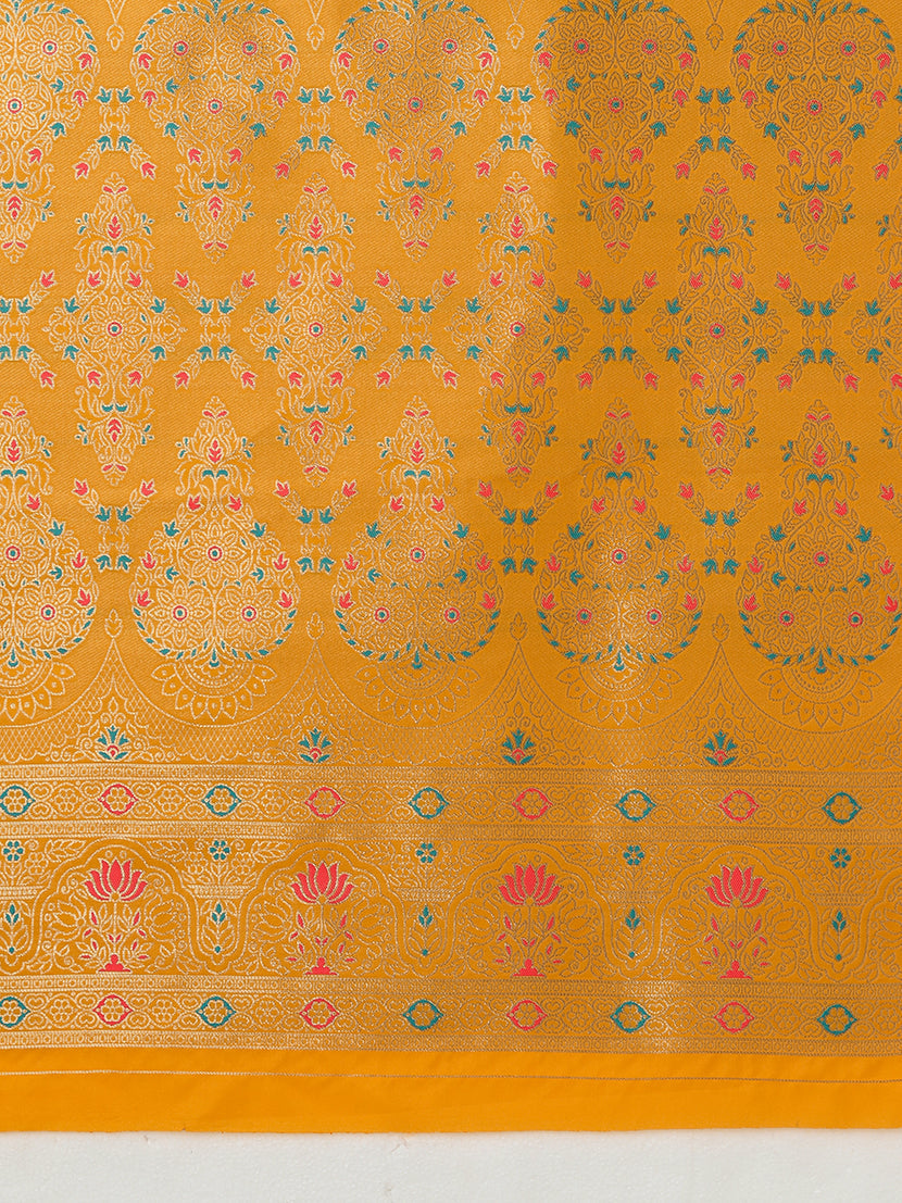 Monjolika Fashion Elegant Yellow Banarasi Silk Blend SareeBrocade Motifs & Zari Woven Splendor | Swadesiicart
