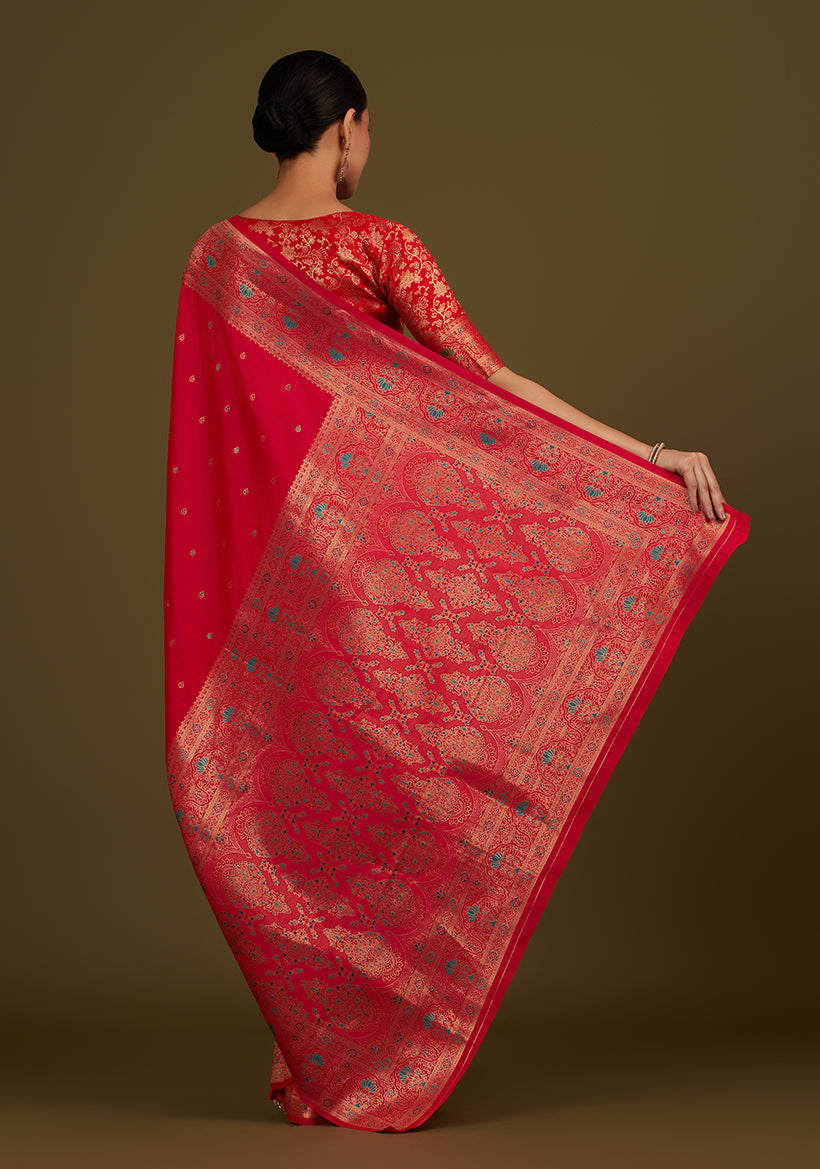 Monjolika Fashion Elegant Hot Pink Banarasi Silk Blend SareeBrocade Motifs & Zari Woven Splendor | Swadesiicart