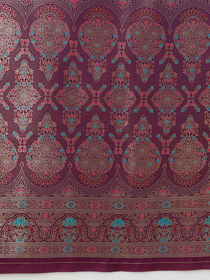 Monjolika Fashion Elegant Dark Purple Banarasi Silk Blend SareeBrocade Motifs & Zari Woven Splendor | Swadesiicart