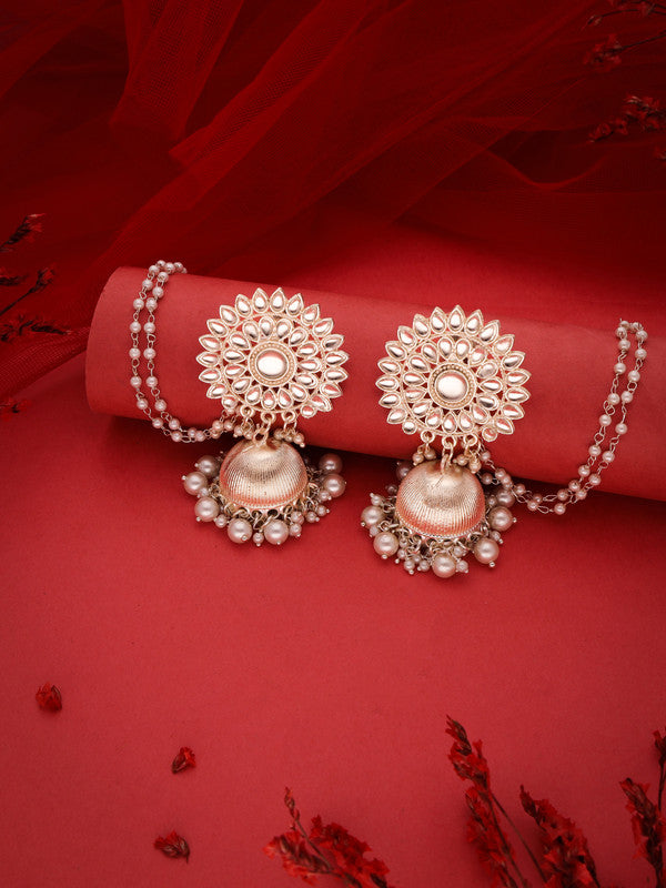 Tehzeeb Creations Kundan Pearl Studded Long Dangle Earrings For Women & Girls | Swadesiicart