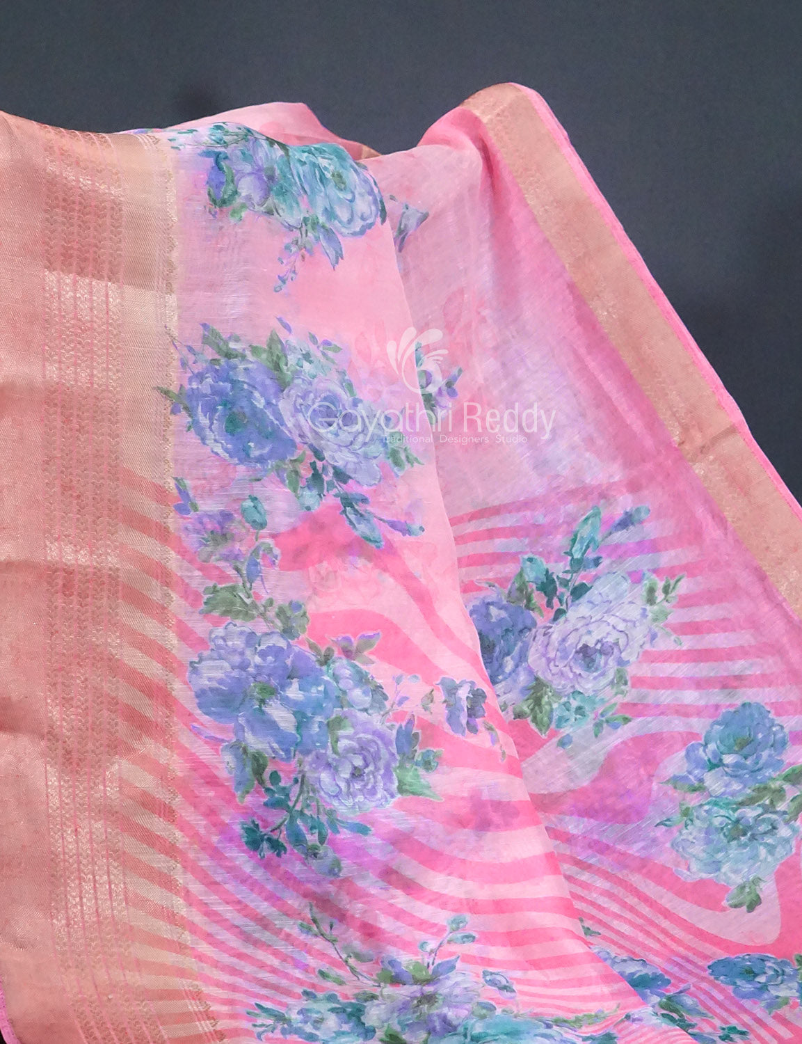 Shades of Baby Pink with Floral Design Semi Chanderi Saree By Gayathri Reddy Designer Studio | Swadesiicart