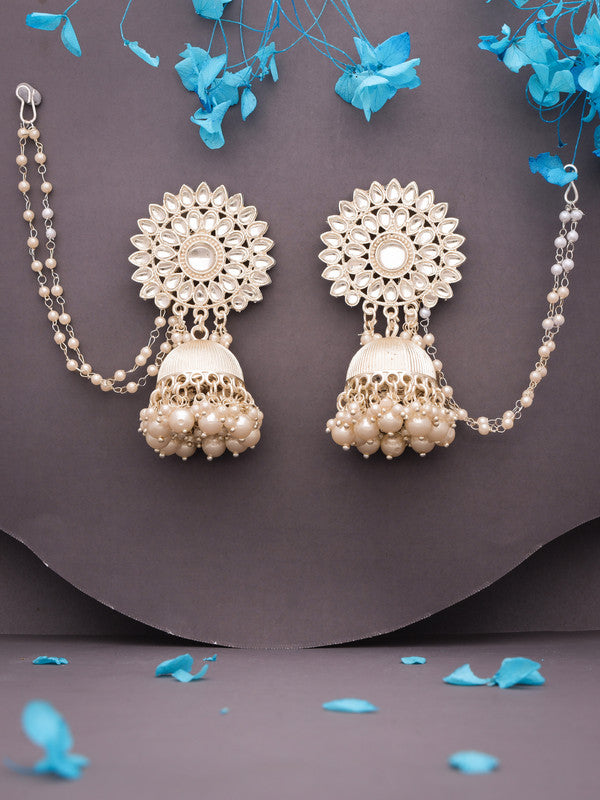 Tehzeeb Creations Kundan Pearl Studded Long Dangle Earrings For Women & Girls | Swadesiicart